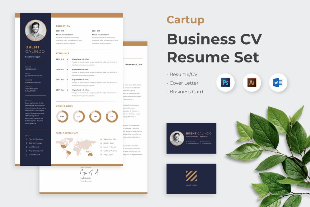 专业的企业干净的简历简历集Professional Business Clean Resume CV Set Cartup