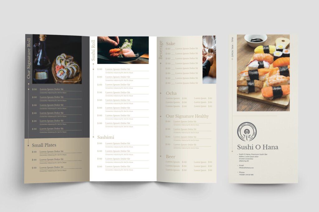 美食料理/餐厅三折页菜单模板素材下载MBWCVY8