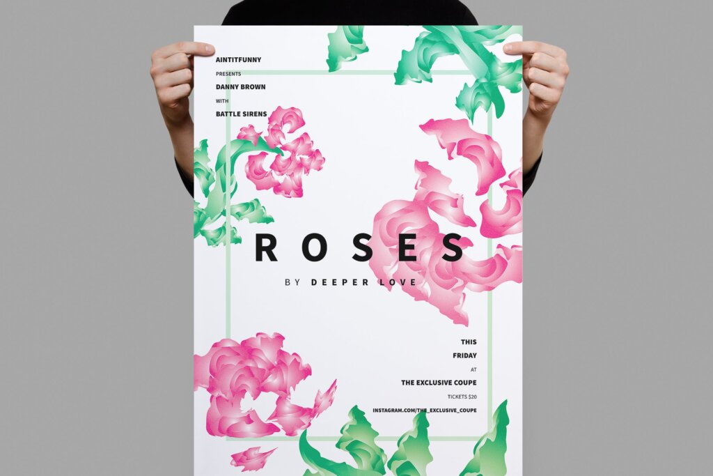 玫瑰夏日简约射及传单海报模板素材下载Roses Summer Flyer Poster