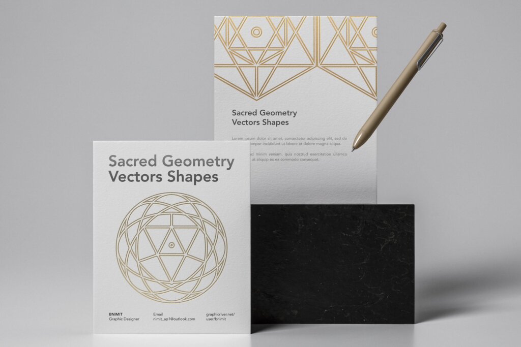 金色几何图形组合装饰图案纹理素材Sacred Geometry Vectors Shapes