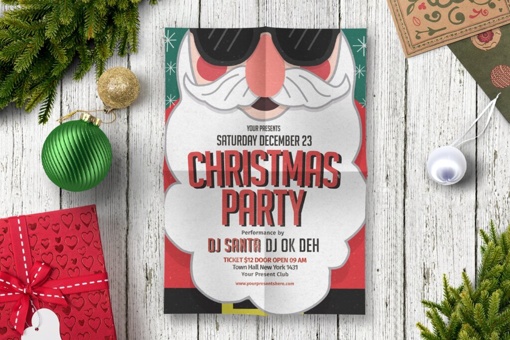 圣诞派对/聚会派对传单模板素材下载Santa party Flyer