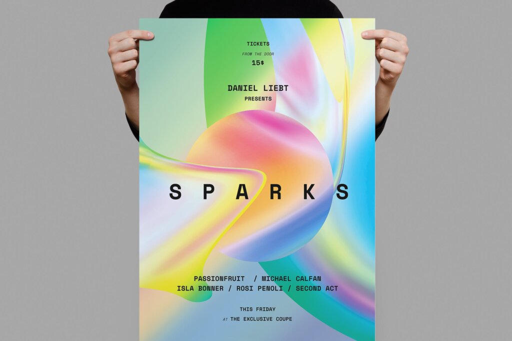 渐变光柱油画背景纹理海报插画模板素材下载Sparks Poster Flyer