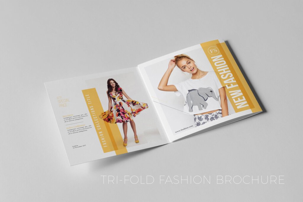 时尚服装产品折页产品宣传素材模板下载Square Tri Fold Fashion Brochure