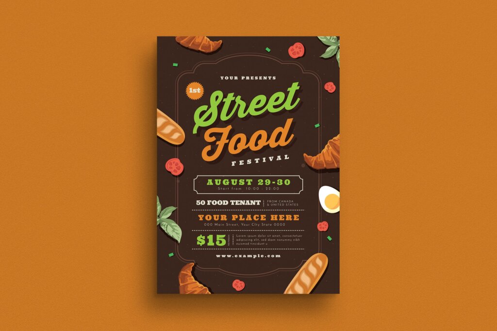街头美食节宣传单海报模板素材下载Street Food Festival Flyer 7E5NRK