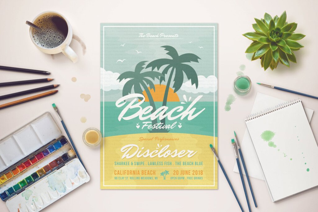夏季旅游活动传单海报模板素材下载Summer Beach Festival Flyer