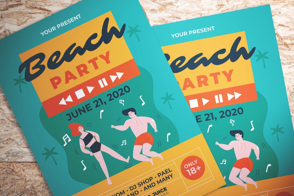 沙滩派对海报宣传单素材模板Summer Beach Party Flyer VNSLJ64