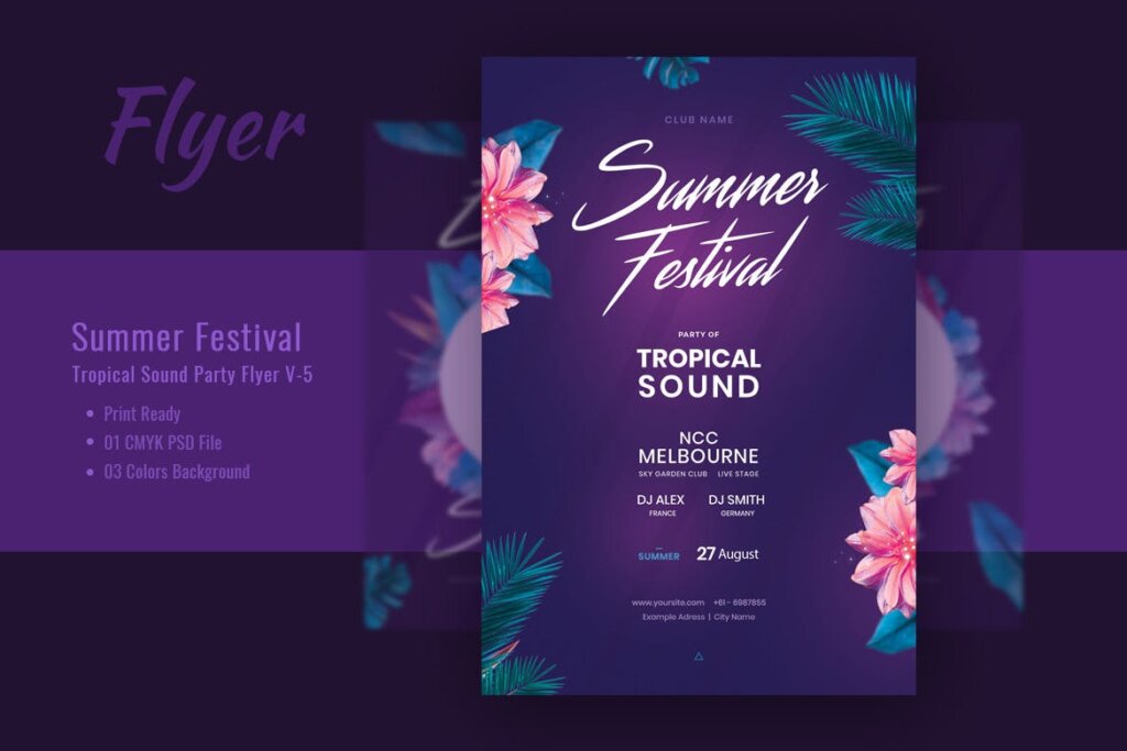 夏季节日热带音乐派对传单海报模板下载Summer Festival Tropical Sound Flyer V 5
