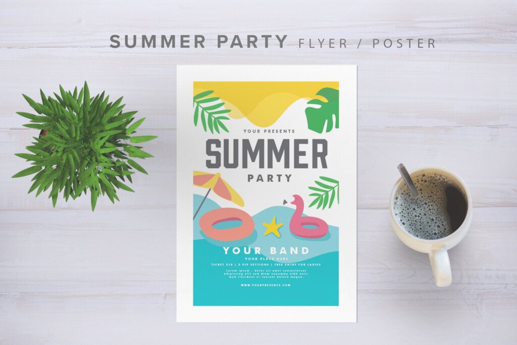 夏日派对海报宣传单素材模板Summer Party Flyer NDBMV4H