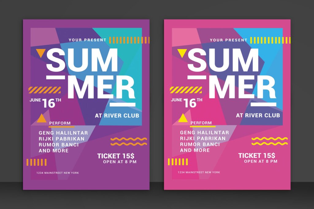 夏季几何纹理拼图创意插画海报传单模板素材下载Summer Party Flyer