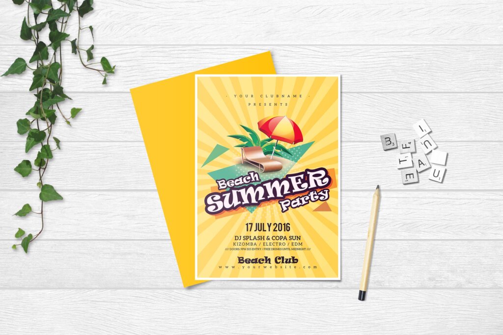 黄色主题风格夏季音乐海报传单模板素材下载Summer Party Flyer T2GPYB