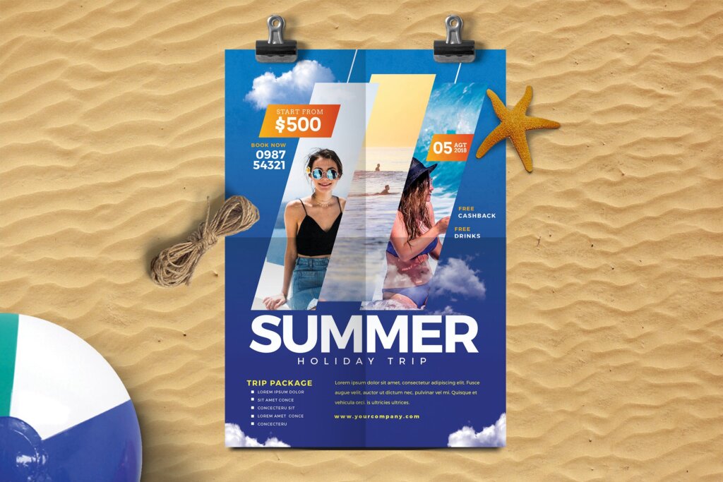 夏日旅游海报宣传单素材模板Summer Travel Flyer ZGDVMG