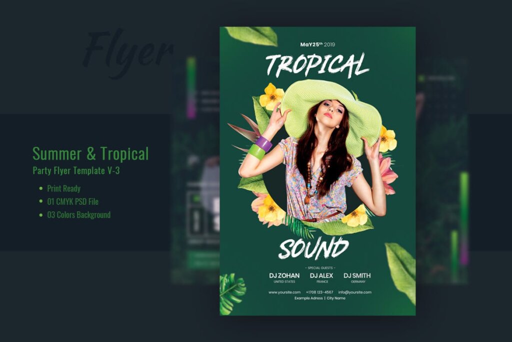 夏季促销海报热带雨林海报传单模板素材下载Summer Tropical Party Flyer Template V-3