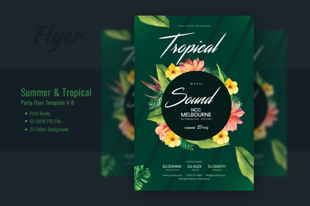 夏季热带雨林音乐海报传单模板素材下载Summer Tropical Sound Flyer Template V 8