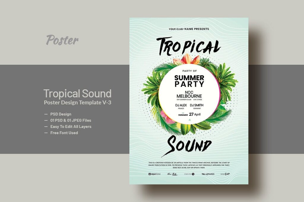 夏日热带之声音乐派对海报传单模板Summer Tropical Sound Party Poster Flyer V 3