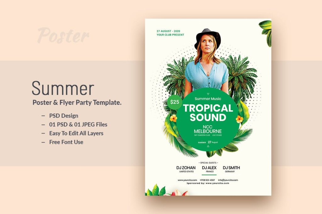 夏季和热带声音派对传单海报模板素材下载Summer and Tropical Sound Party Flyer Poster