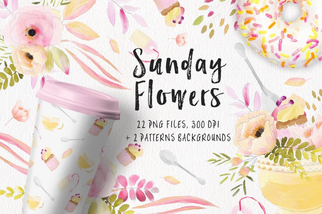 粉色手工花卉剪贴画装饰图案纹理素材Sunday Flowers 8P8ZTY