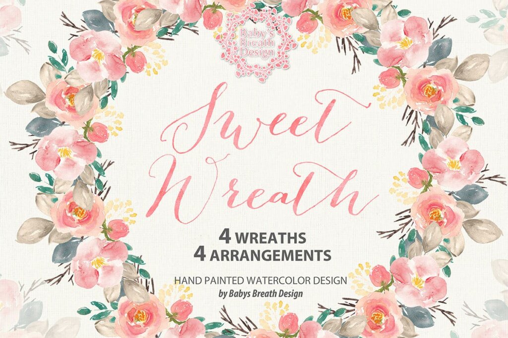 粉色温馨甜蜜花园花环装饰图案纹理素材Sweet Garden wreath