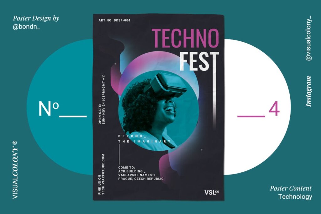虚拟与现实科技节日海报传单模板素材下载Tech Fest