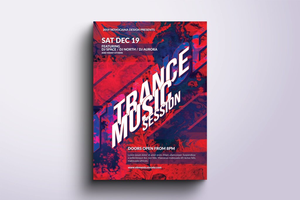 热烈音乐活动派对海报传单模板素材下载Trance Music Flyer V2