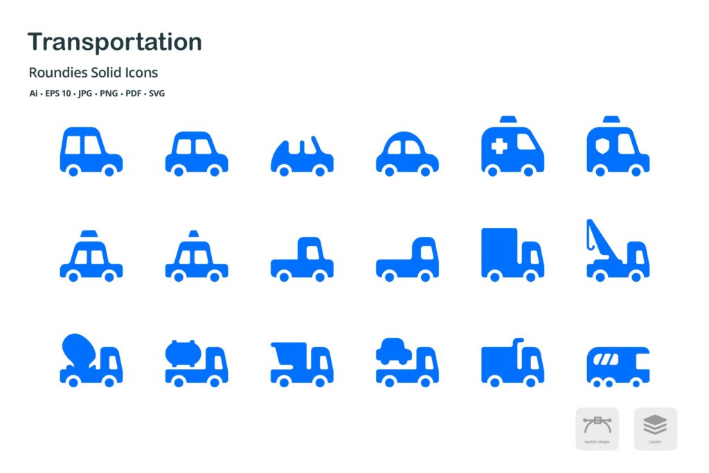 各式运输车辆系列创意图标素材模版Transportation Roundies Solid Glyph Icons