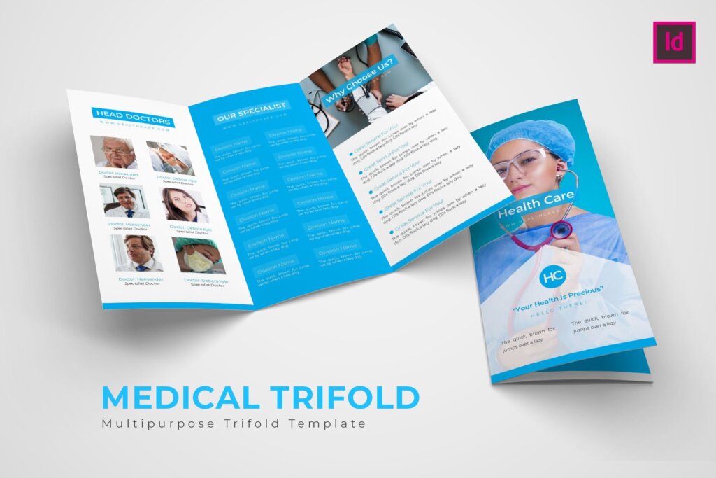 医疗手册三折页手册模板素材下载Trifold Medical Brochure