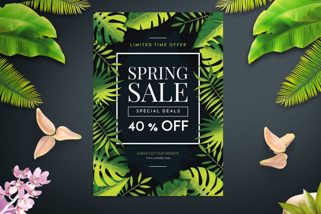 热带春天销售促销传单海报模板Tropical Spring Sales Flyer Template