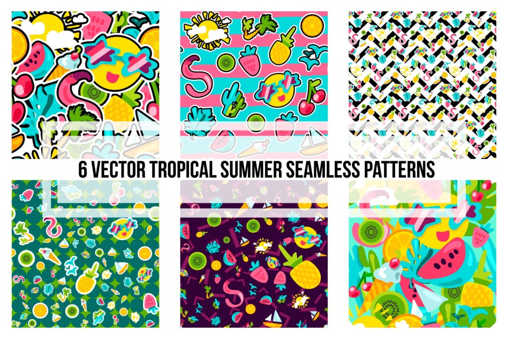 热带雨林系列林插图图案纹理素材模版下载Tropical Summer Patterns