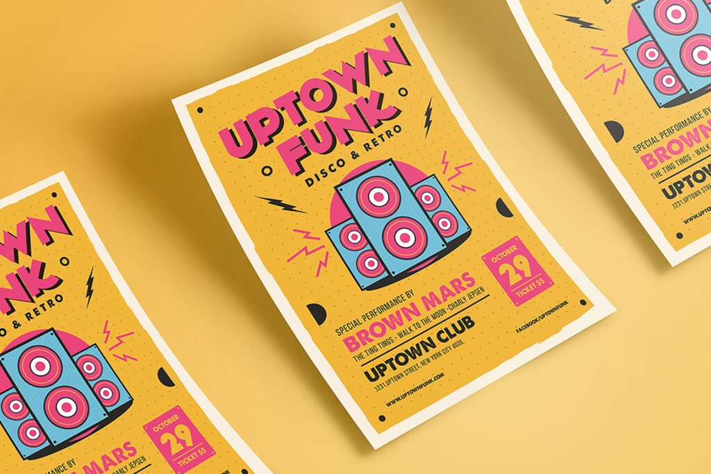 文艺卡通插画音乐会派对传单海报模板素材下载Uptown Funk Music Flyer