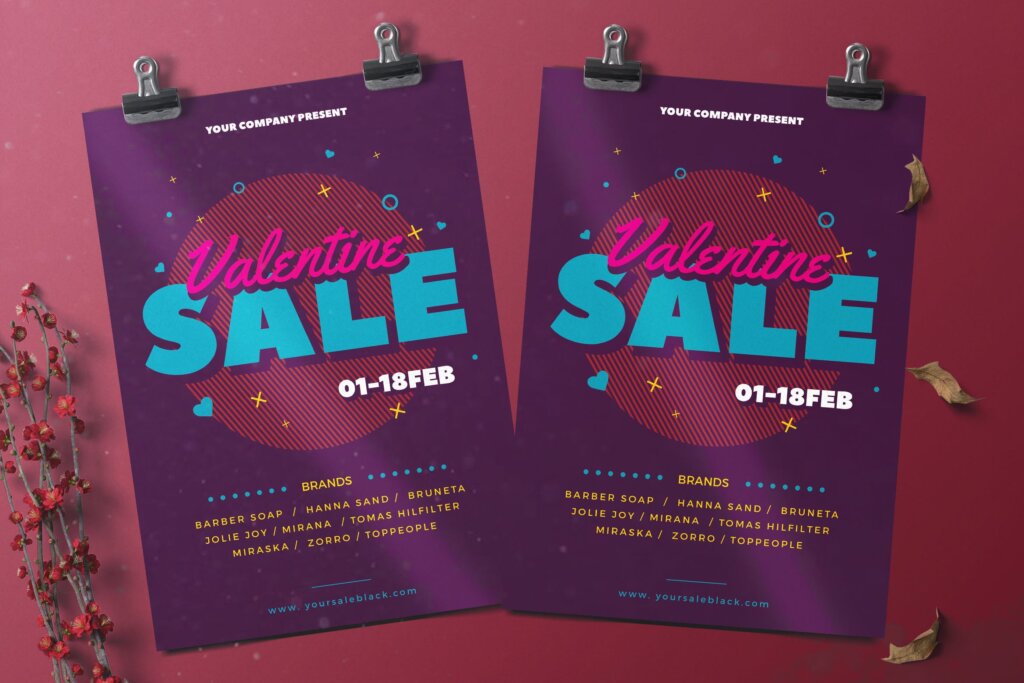 情人节销售传单海报模板素材Valentine Sale Flyer