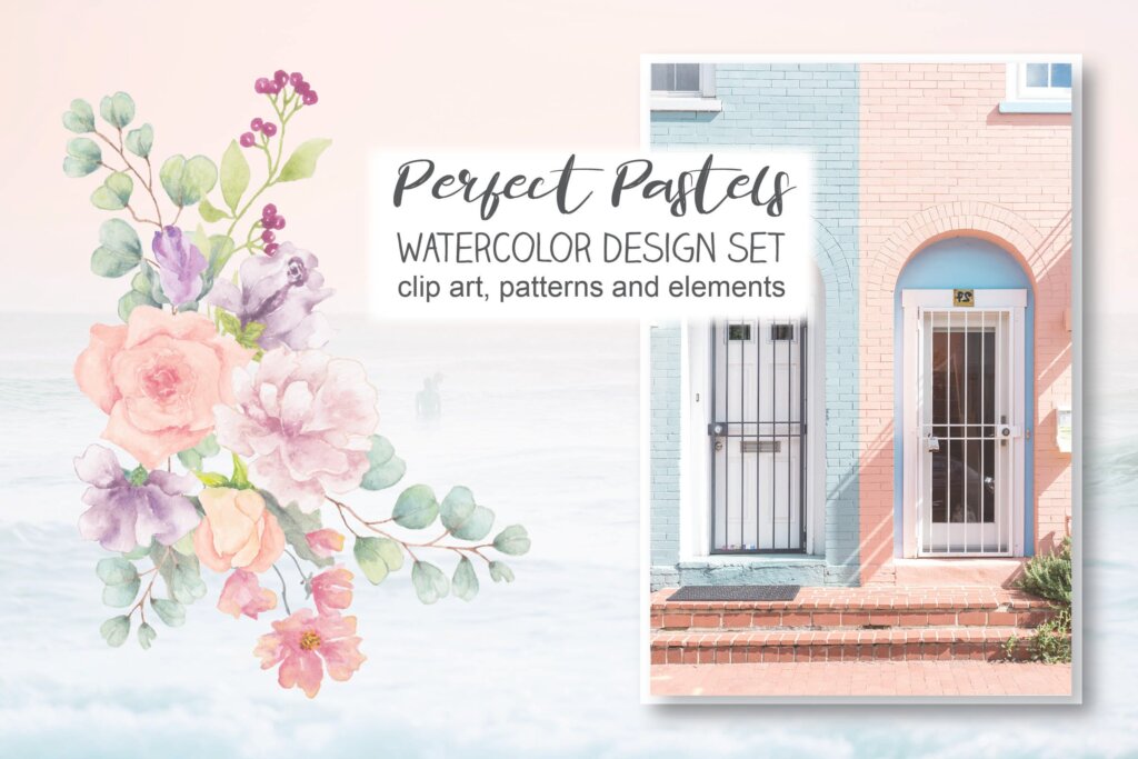 文艺婚礼邀请函装图案纹理素材下载Watercolor Design Set: Perfect Pastels