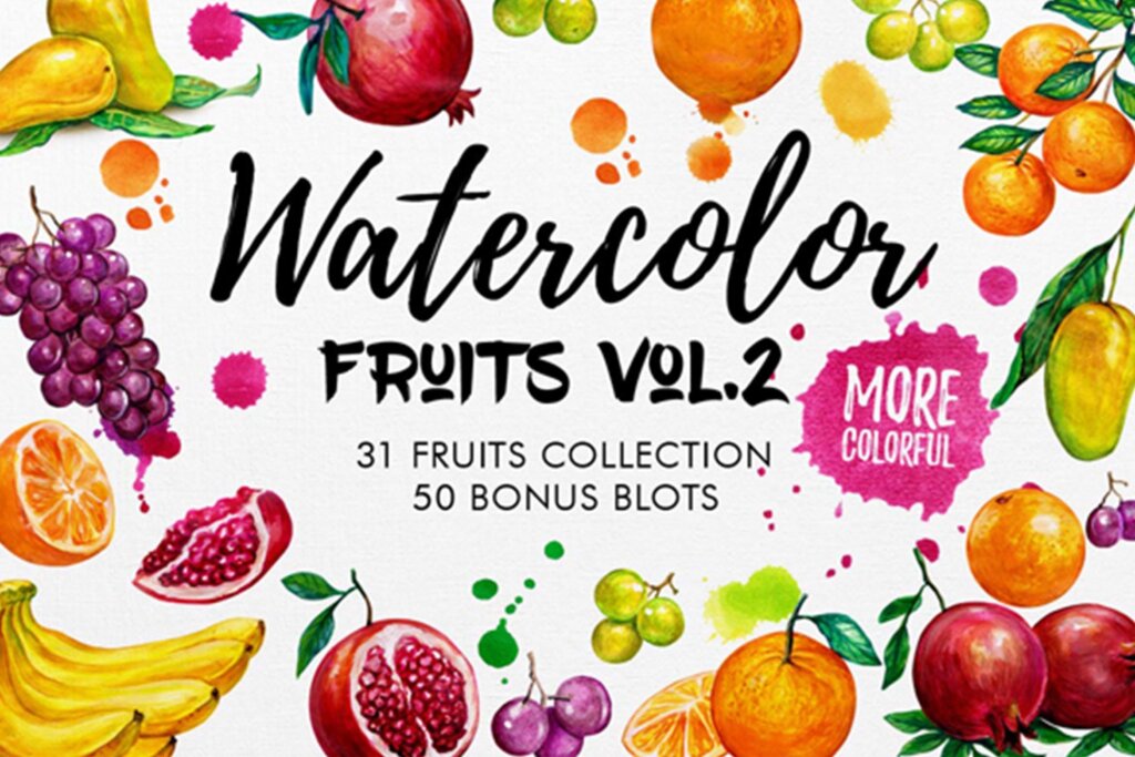 手绘水彩透明水果插画装饰图案纹理下载Watercolor Fruits Vol. 2