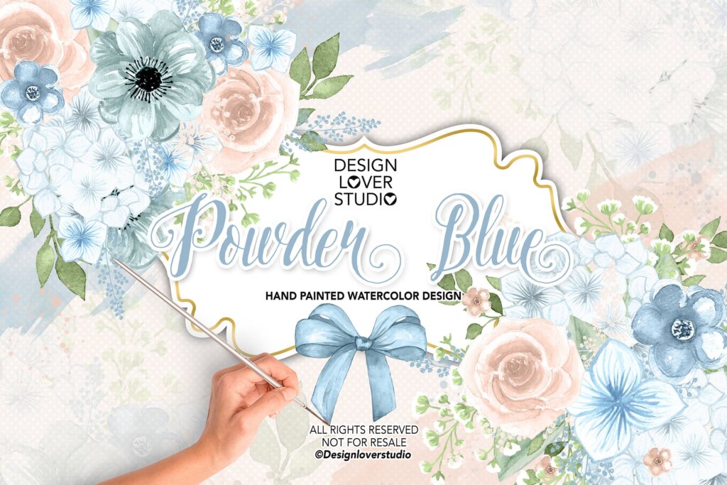 牡丹装饰图案花纹素材模板下载Watercolor POWDER BLUE design