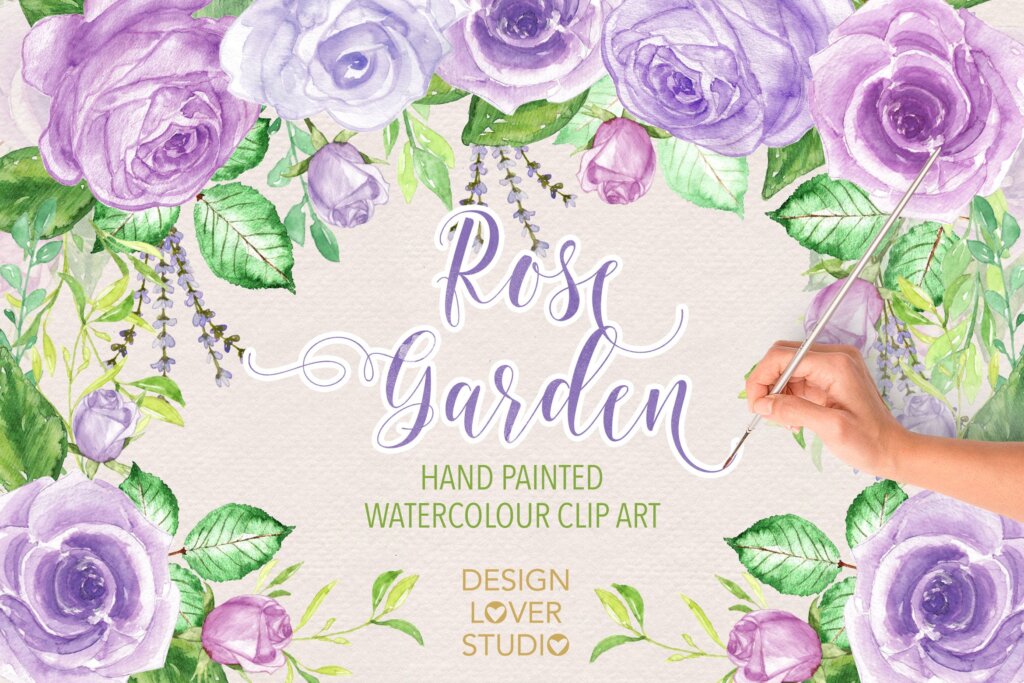 15个水彩剪贴画花卉装饰图案素材下载Watercolor Purple Garden design