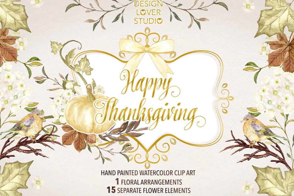 秋季金色风格装饰花纹图案纹理素材模版下载Watercolor “Thanksgiving II”