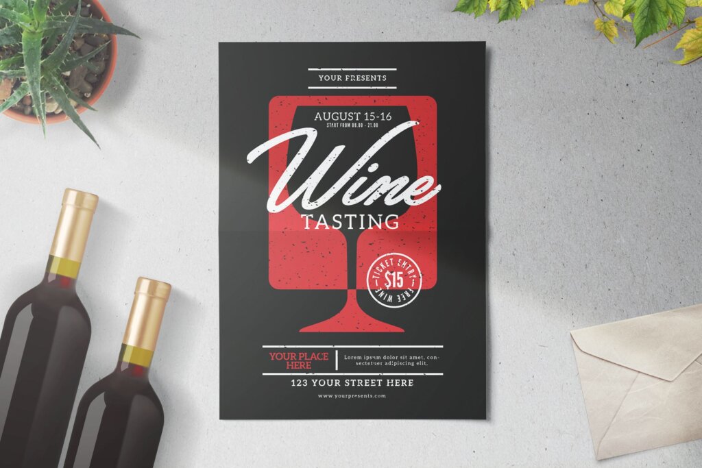 高端酒会品酒招聘传单海报模板Wine Tasting Flyer