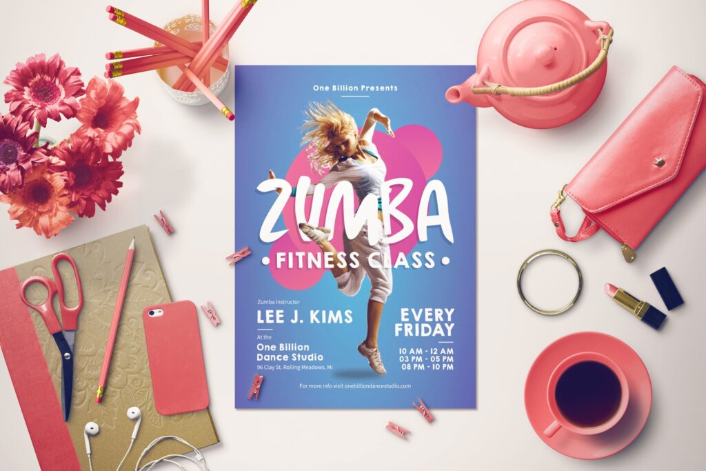 舞蹈健身瑜伽活动派对传单海报模板素材下载Zumba Fitness Flyer