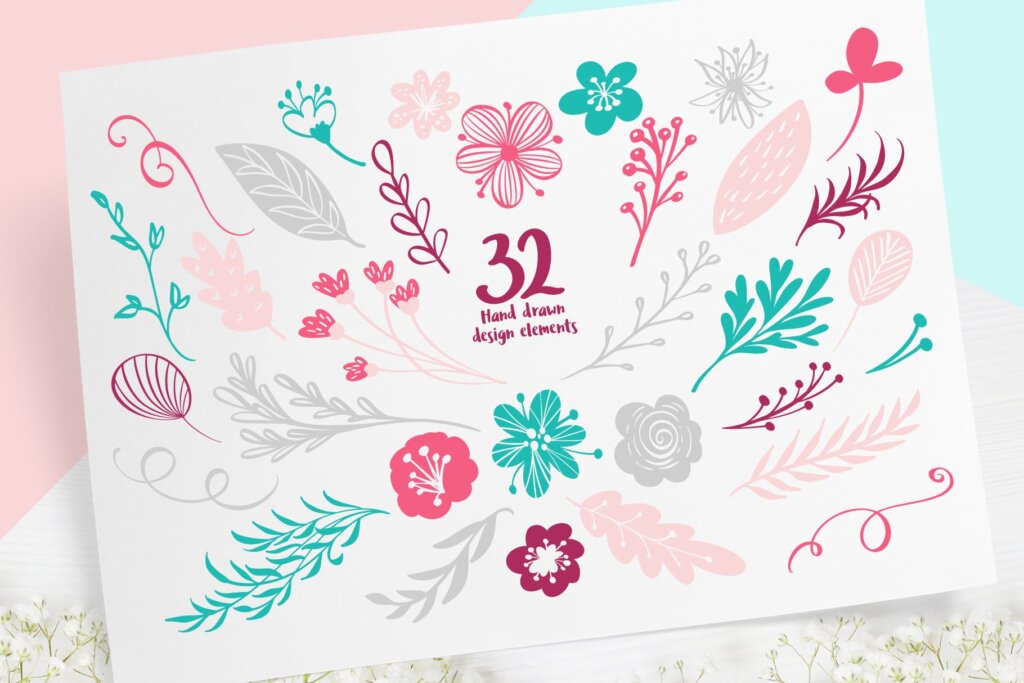 抱枕/咖啡饮品装饰图案纹理素材Spring vector lettering floral greeting card插图9