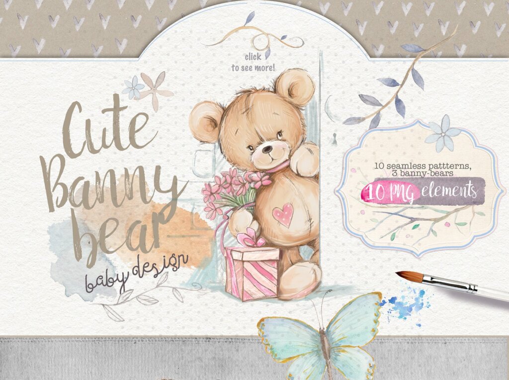 泰迪熊品牌包装装饰图案纹理素材下载Cute Teddy bears 2 in1 deals插图9