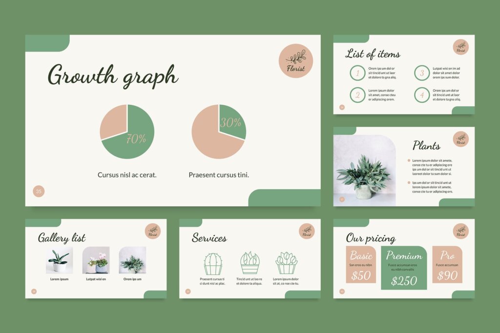 绿色植物汇演汇报演示huanFlower Shop PowerPoint Presentation Template插图10