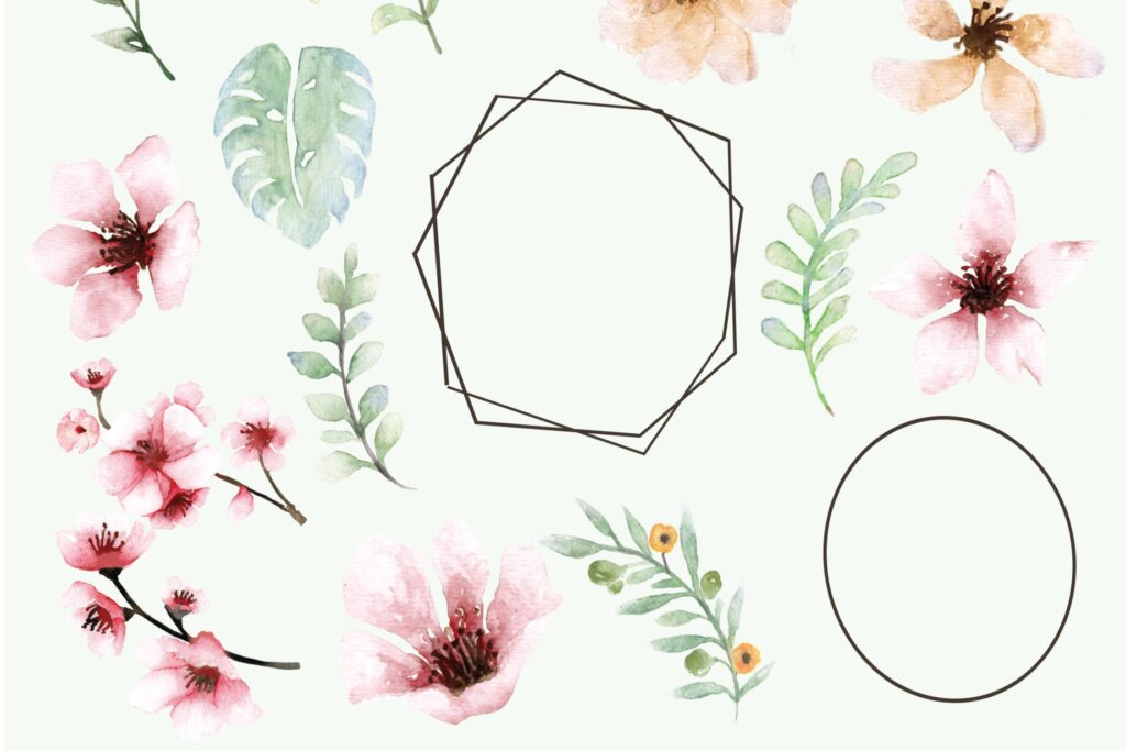 粉红色的花-樱花水彩集Pink Floral Sakura Watercolor Set插图10