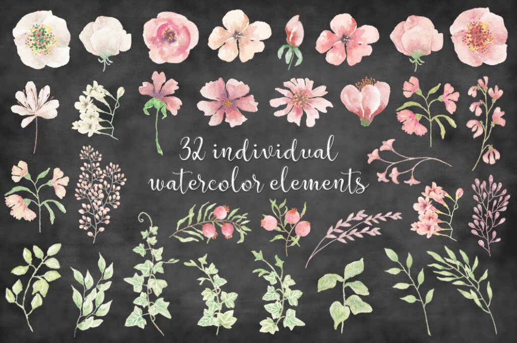 珊瑚手绘水彩装饰图案纹理素材下载Pink Watercolor Floral Letters and Numbers插图10