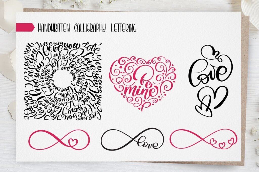 情人节贺卡/抱枕装饰图案纹理素材Valentines Day lettering photo overlays插图10