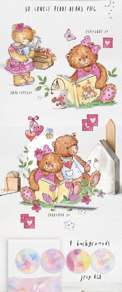 情人节装饰图案纹理元素素材模版下载so lovely bears one mouse插图9