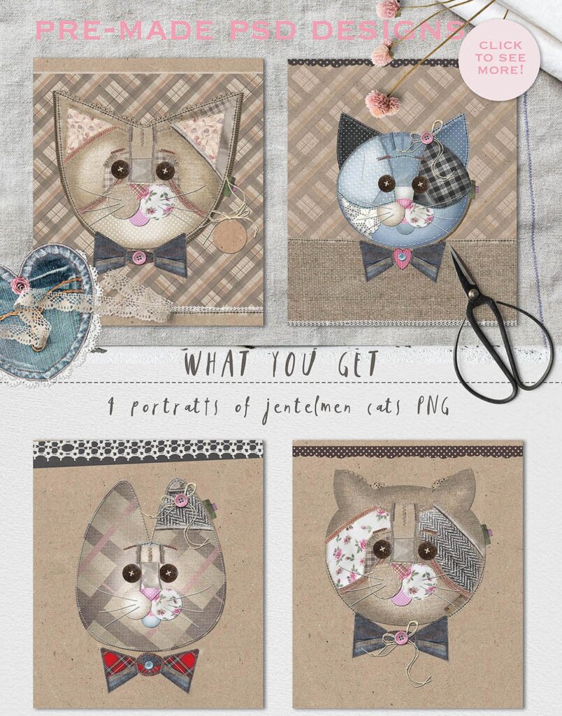 服装装饰元素手绘装饰图案素材下载CATS ON PATCH BYVLGH插图11