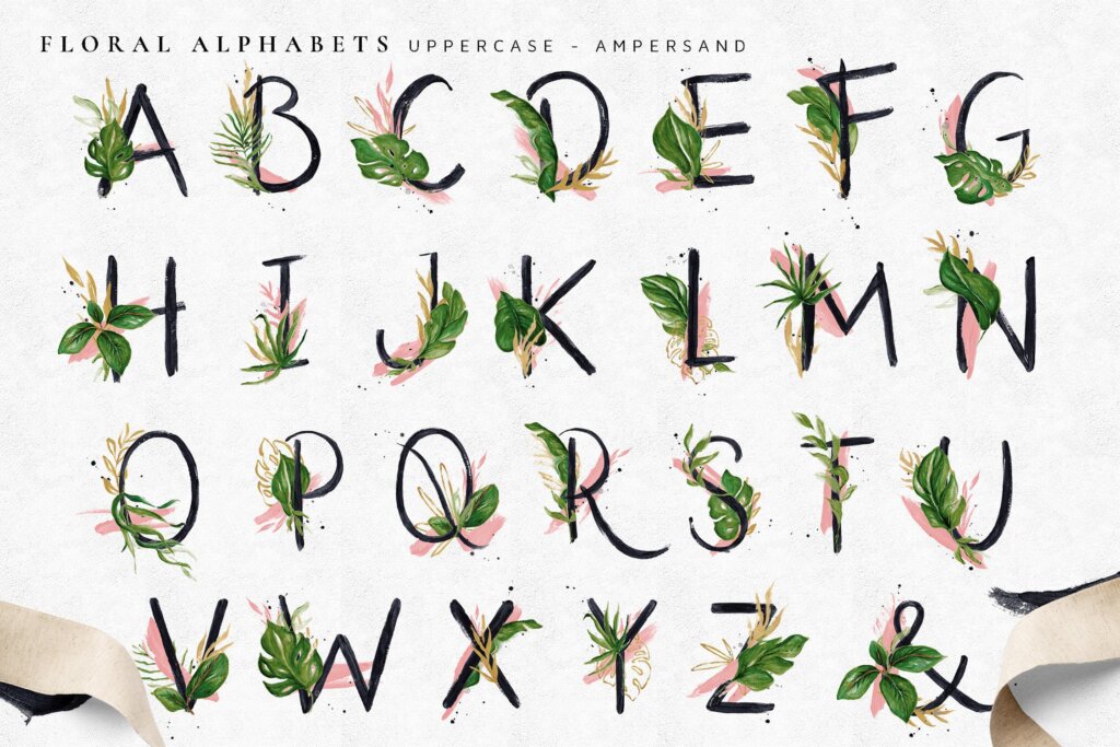 绿植创意字母/食品品牌装饰图案水彩纹理素材Tropical Foliage Illustration Pack插图12