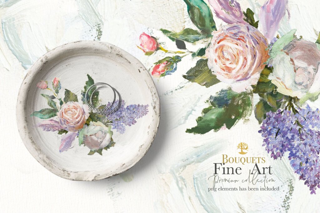 油画装饰图案婚礼邀请函装饰图案下载Oil painted Fine Art roses collection插图13