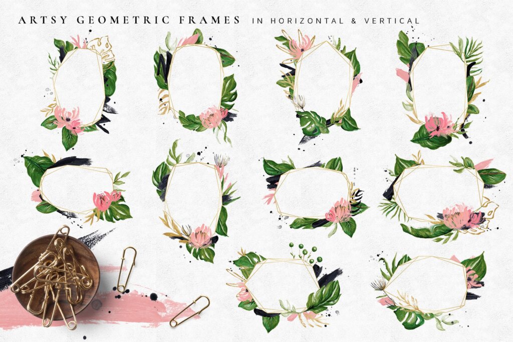 绿植创意字母/食品品牌装饰图案水彩纹理素材Tropical Foliage Illustration Pack插图14