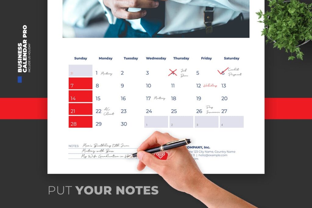 2020年商务办公场景日历模板素材2020 Clean Business Calendar with US Holiday 4RMSNW9插图1