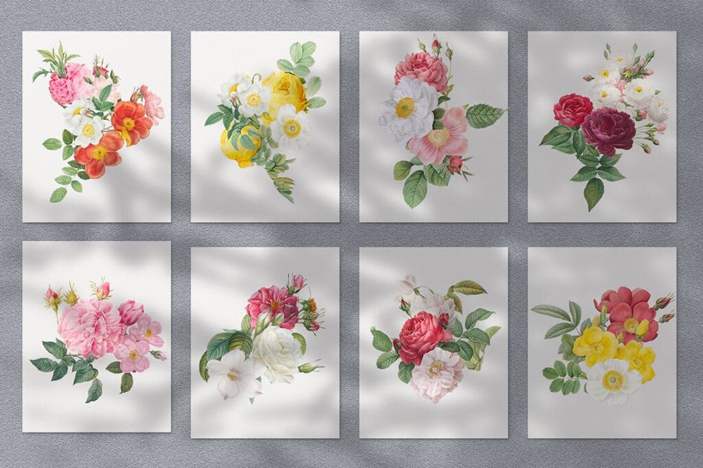 艺术相框装饰图案/电视背景墙画框装饰图案素材模板下载24 Colorful Flower Bouquets Collection插图1