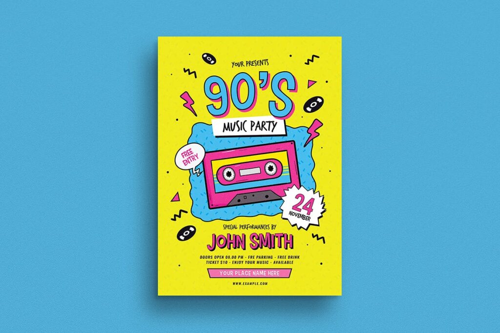 青年音乐活动派对传单海报模板素材下载90s Music Party Flyer插图1